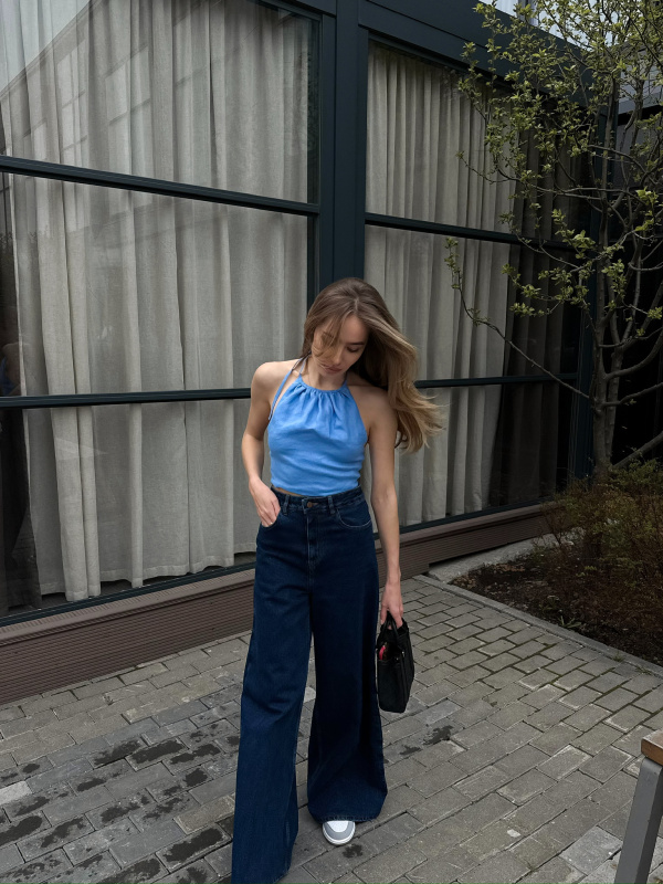 Топ на завязках изо льна LIGHT BLUE